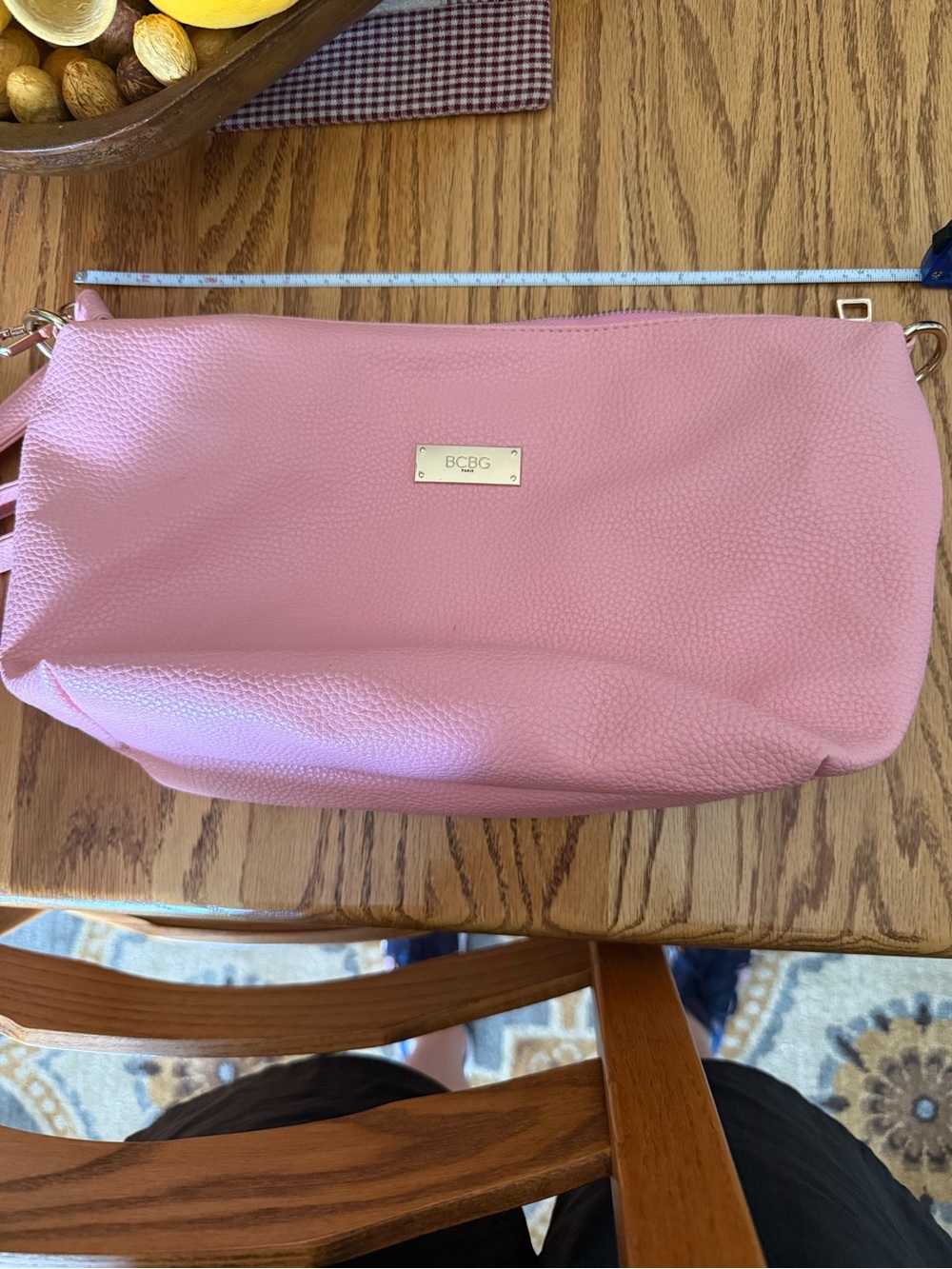 BCBG Paris Pink Pebbled Shoulder Bag with Gold Plate